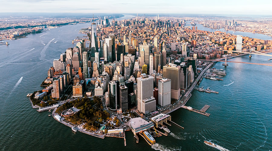 曼哈顿 (Manhattan) 下城天际线鸟瞰图